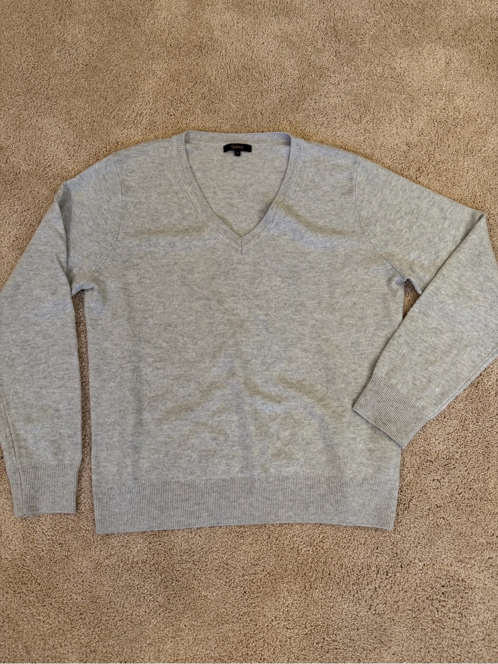Quince Cashmere Light Gray V-Neck Pullover Sweater Size L